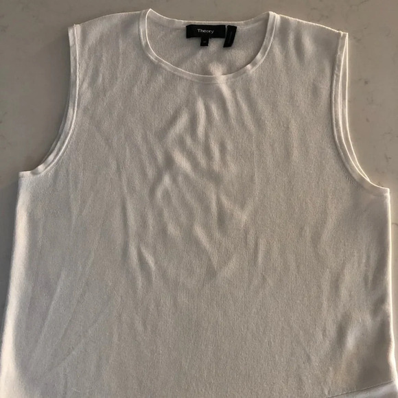 Theory Briselle Prosecco Sleeveless Crew Neck Asymetrical Knit Top White Sz M - Picture 4 of 12